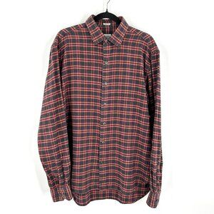 CULTURATA Men Red Gray Plaid Flannel Tailored Fit Long Sleeve Button Up Shirt XL